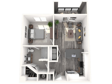 Floor plan for 1 bed, 1 bath, 703 sqft